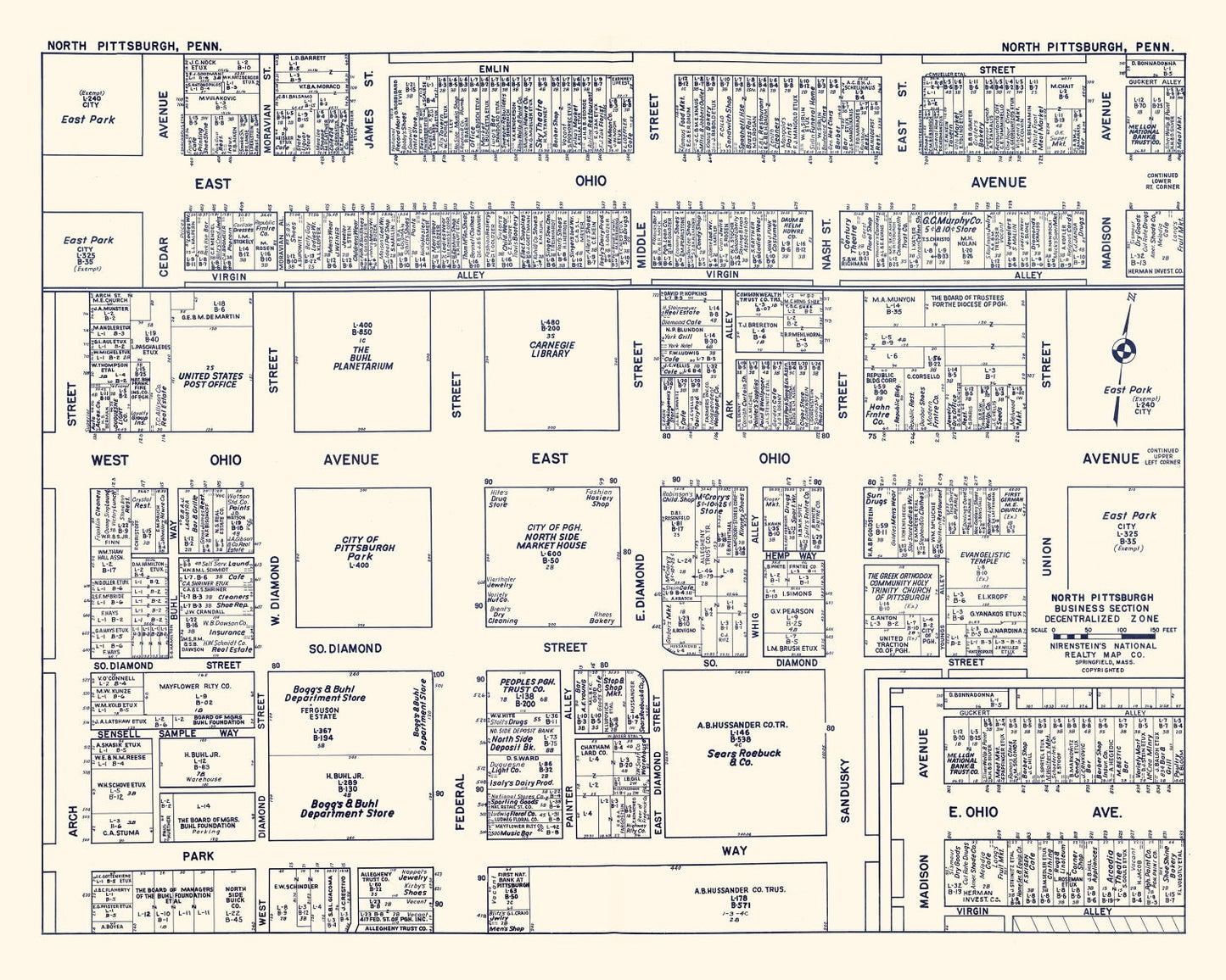 Vintage Map of North Pittsburgh, Pennsylvania, 1950