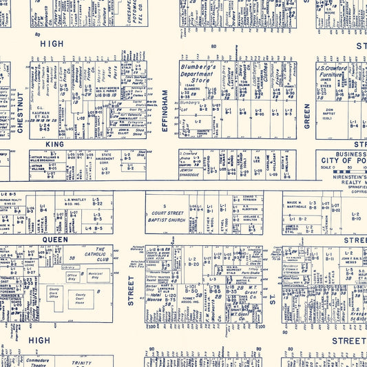 Vintage Map of Portsmouth, VA Business Section, 1950