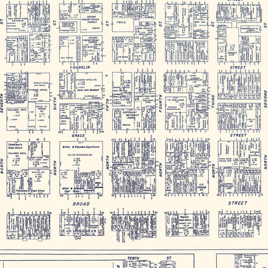 Vintage Map of Richmond, Virginia Business Section, 1950