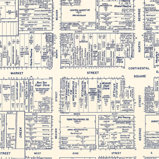 Vintage Map of York, PA Business Section, 1950