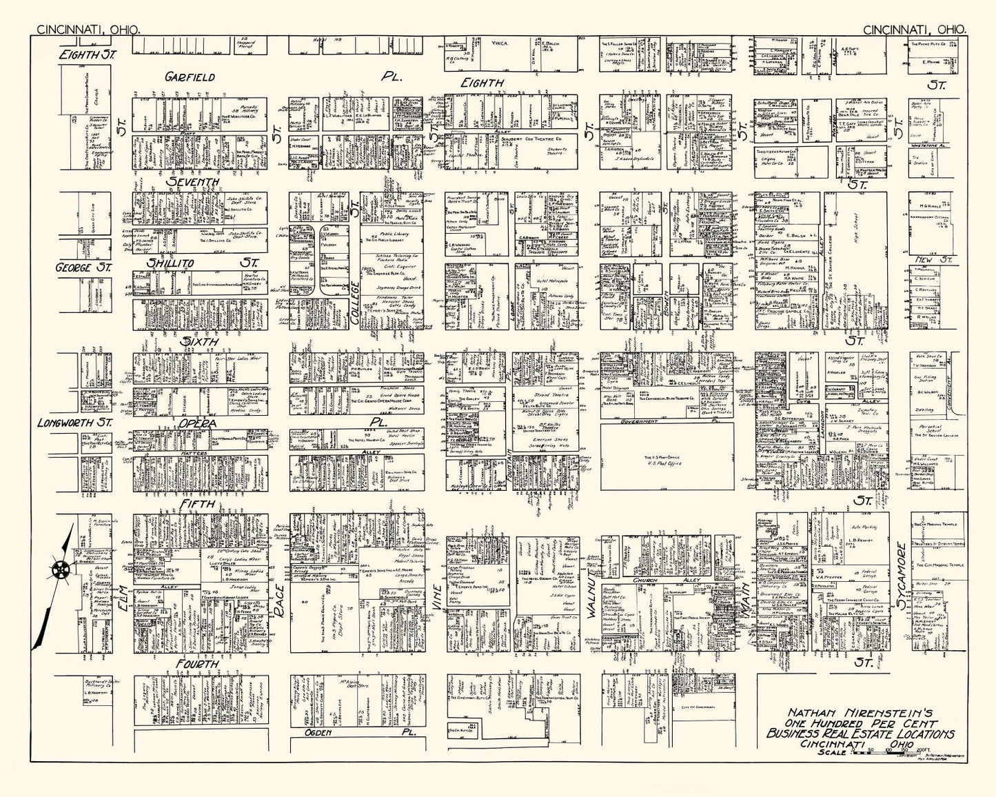 Vintage Map of Cincinnati, OH Business Section, 1929