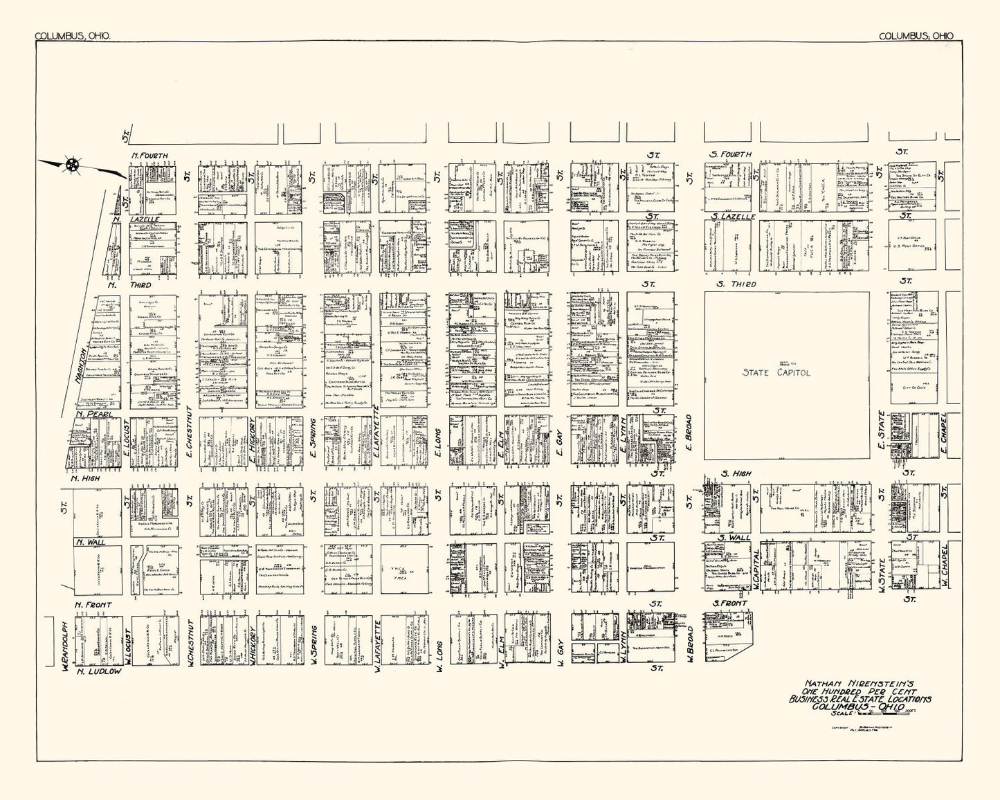 Vintage Map of Columbus, Ohio Business Section, 1929
