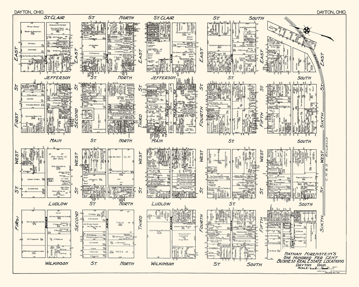 Vintage Map of Dayton, Ohio Business Section 1929