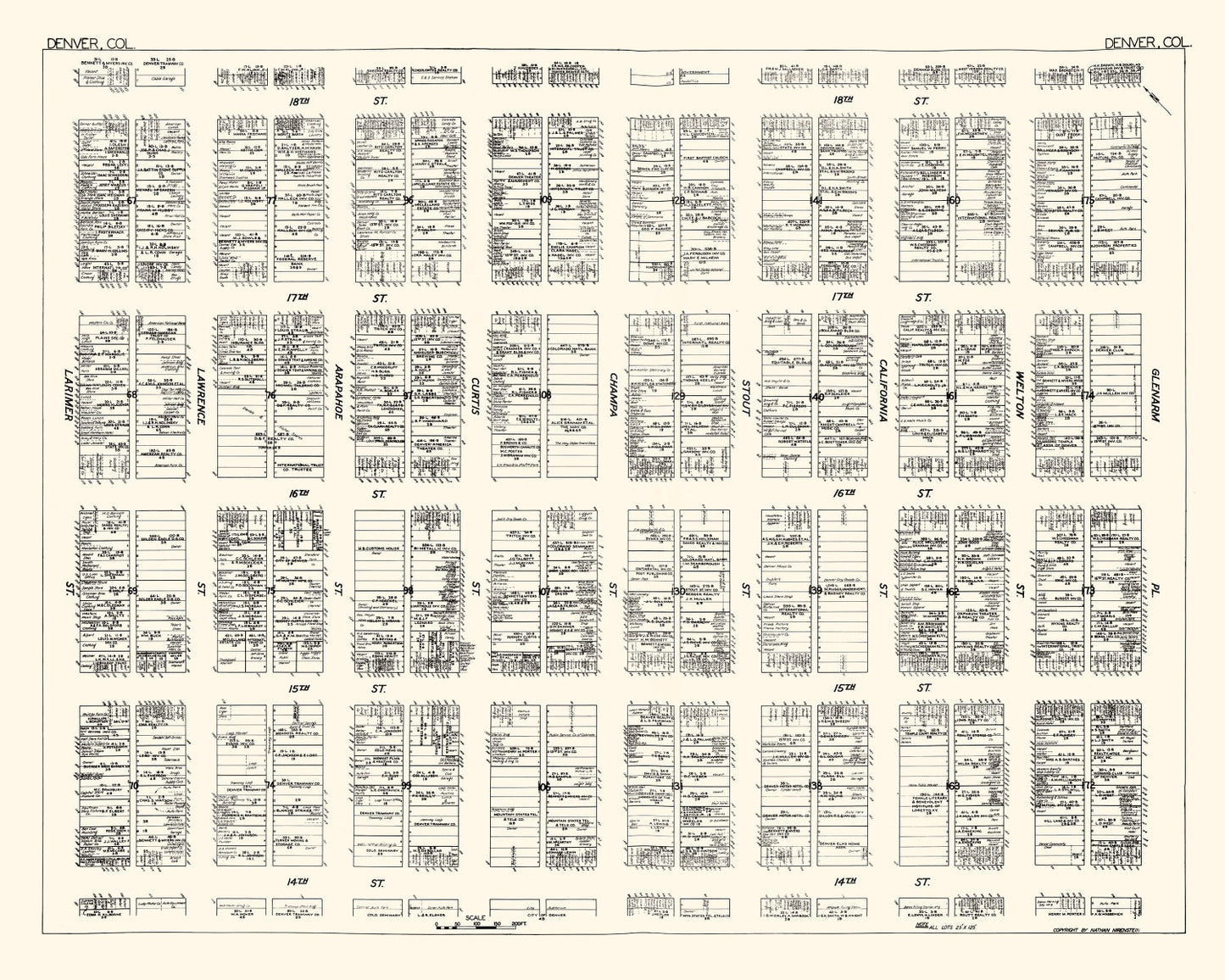 Vintage Map of Denver, Colorado Business Section, 1929