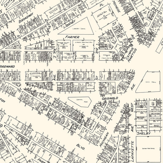 Vintage Map of Detroit, Michigan Business Section, 1929
