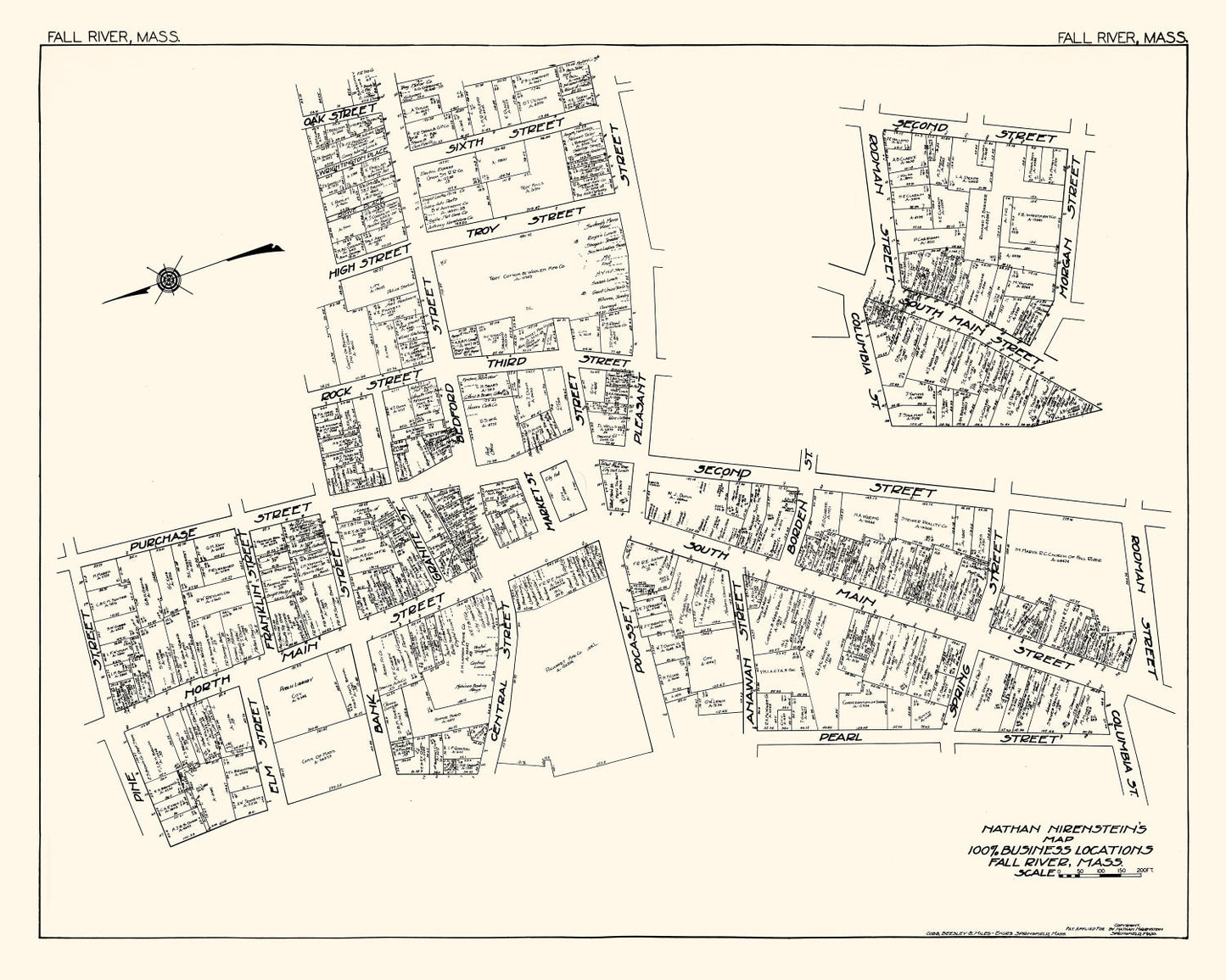Vintage Map of Fall River, MA Business Section, 1929