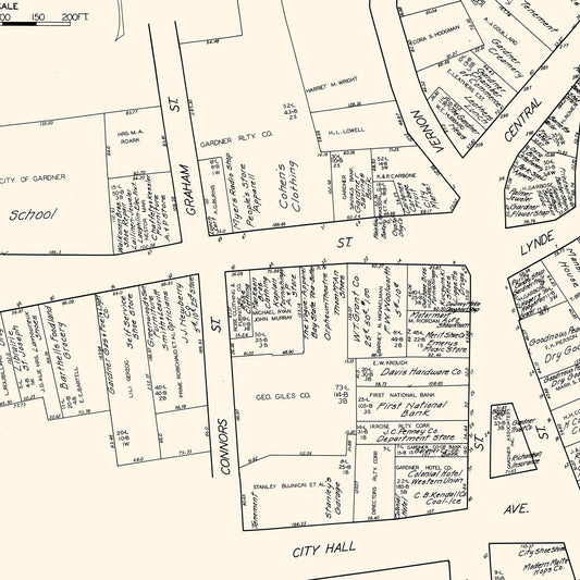 Vintage Map of Gardner, Massachusetts, 1929