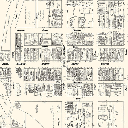 Vintage Map of Flint, MI Business Section, 1929