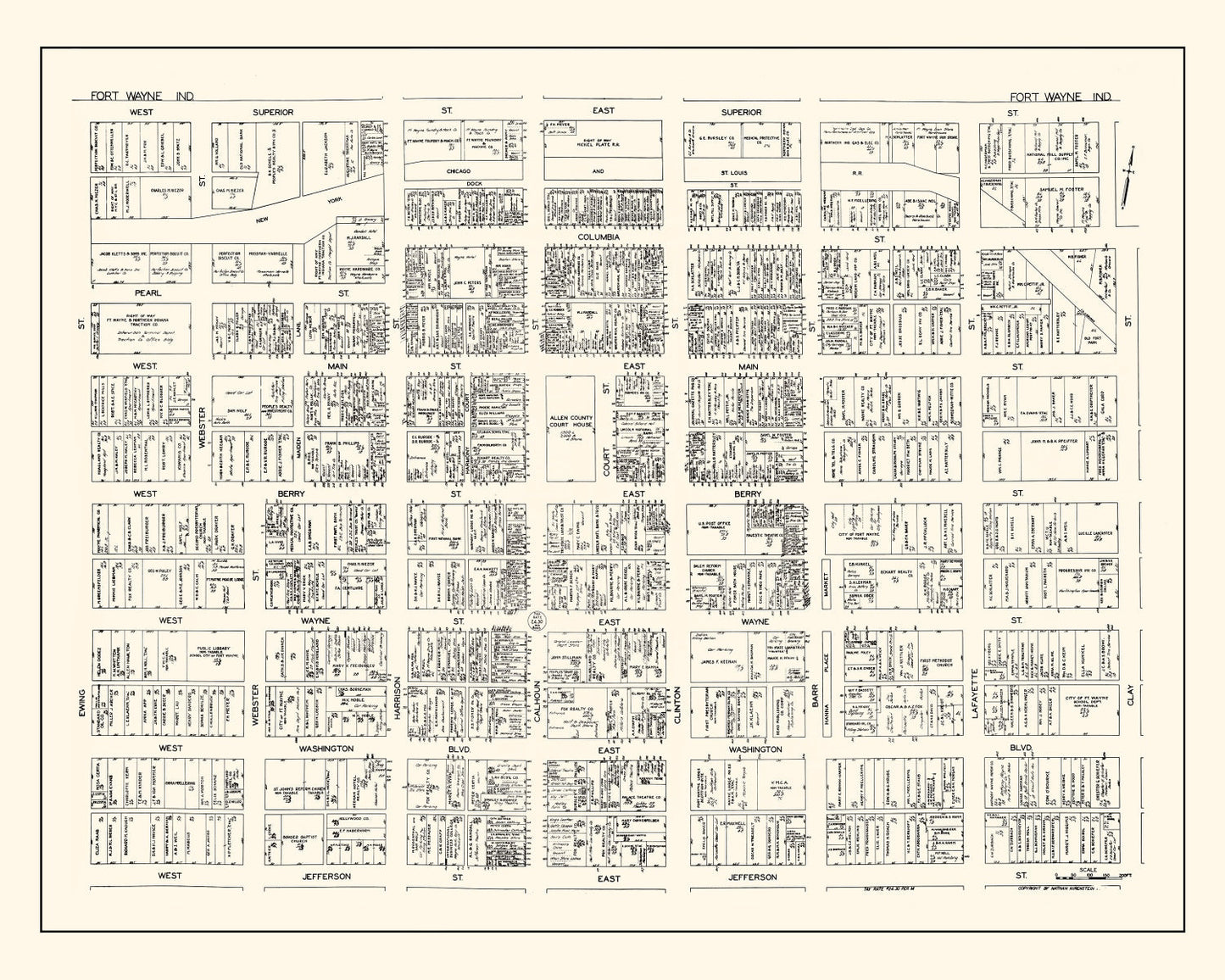 Vintage Map of Fort Wayne, IN Business Section, 1929