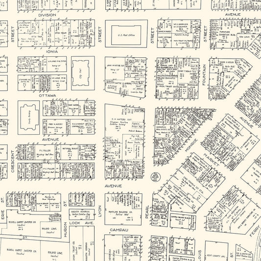 Vintage Map of Grand Rapids, Michigan Business Section, 1929