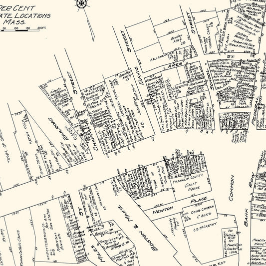 Vintage Map of Greenfield, Massachusetts, 1929