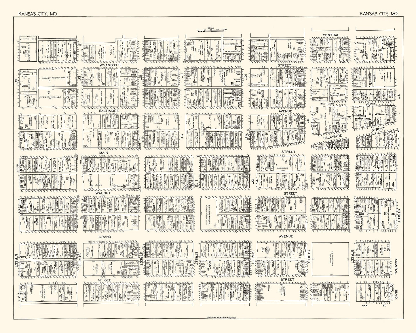 Vintage Map of Kansas City Business Section, 1929