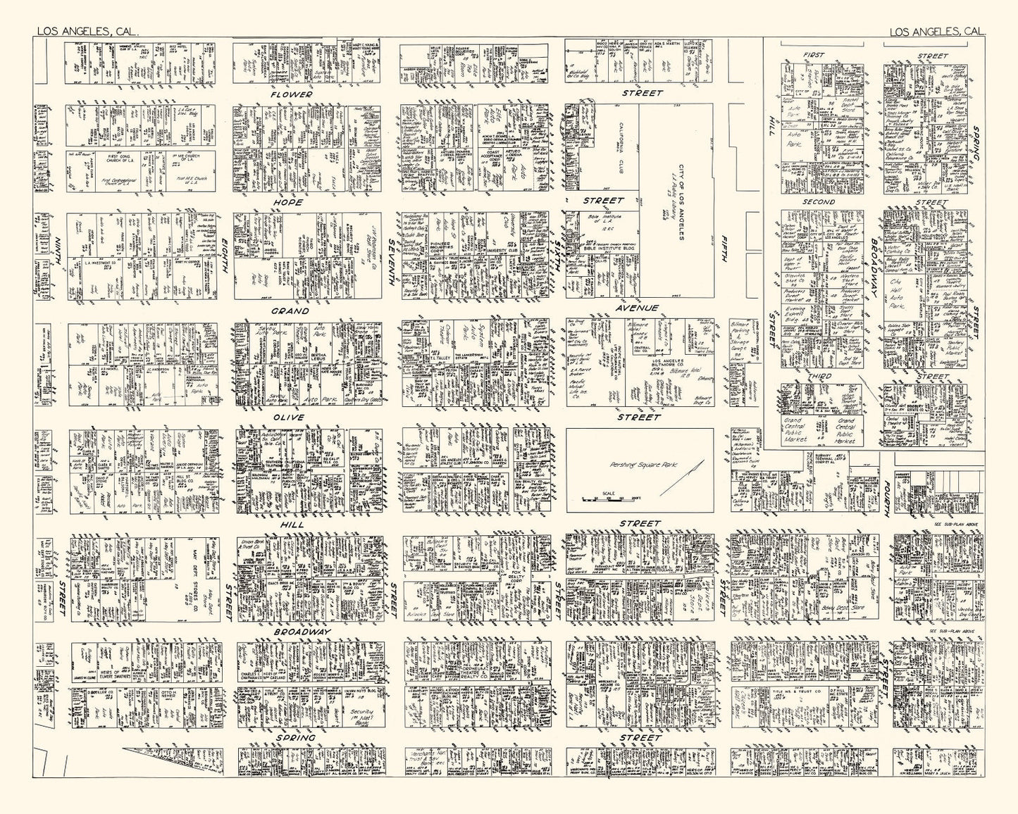 Vintage Map of Los Angeles Business Section, CA 1929