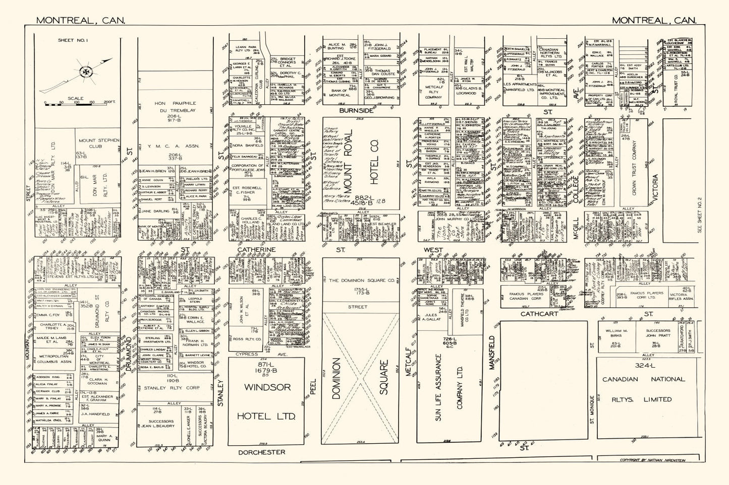 Vintage Map of Montreal, Canada, 1929