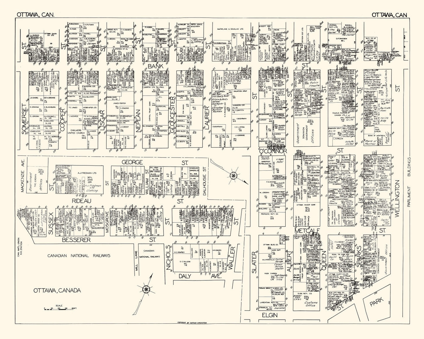 Vintage Map of Ottawa, Canada, 1929