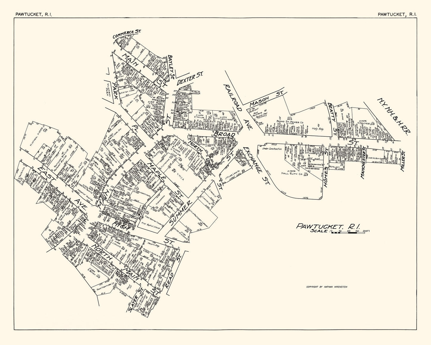 Vintage Map of Pawtucket, RI Business Section, 1929