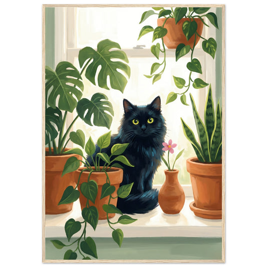 Plant Lover Wall Art — Cat & Houseplants Framed Poster - 13x18 cm / 5x7″ - White frame / Ready-to-hang - Sparkycare