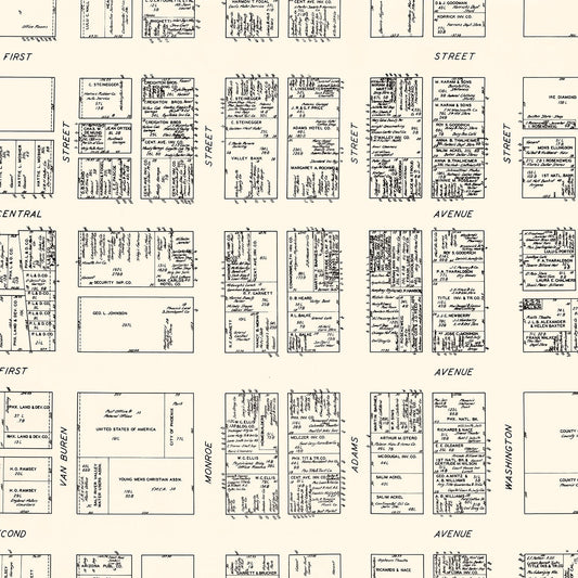 Vintage Map of Phoenix, Arizona Business Section, 1929
