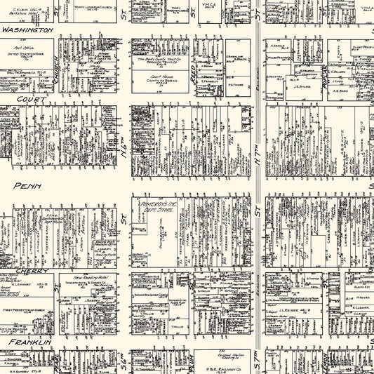Vintage Map of Reading, Pennsylvania Business Section, 1929