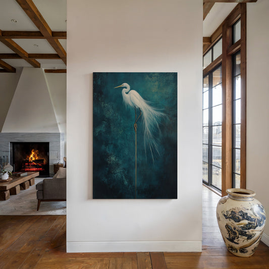 White Egret Wall Art - Minimalist Coastal Bird Print