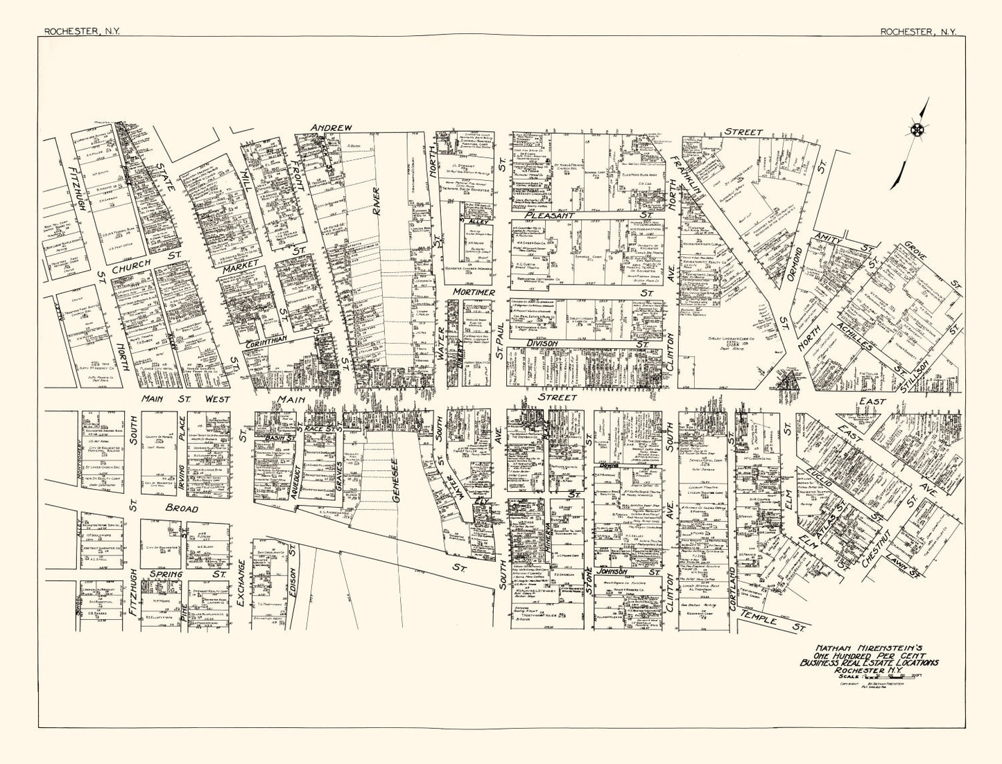 Vintage Map of Rochester, New York Business Section, 1929