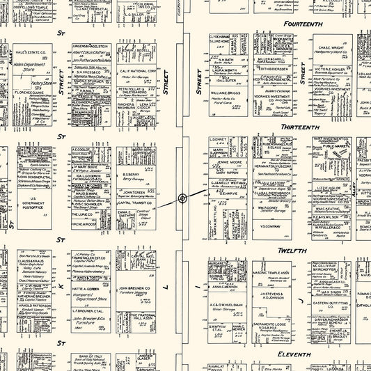 Vintage Map of Sacramento Business Section, California, 1929