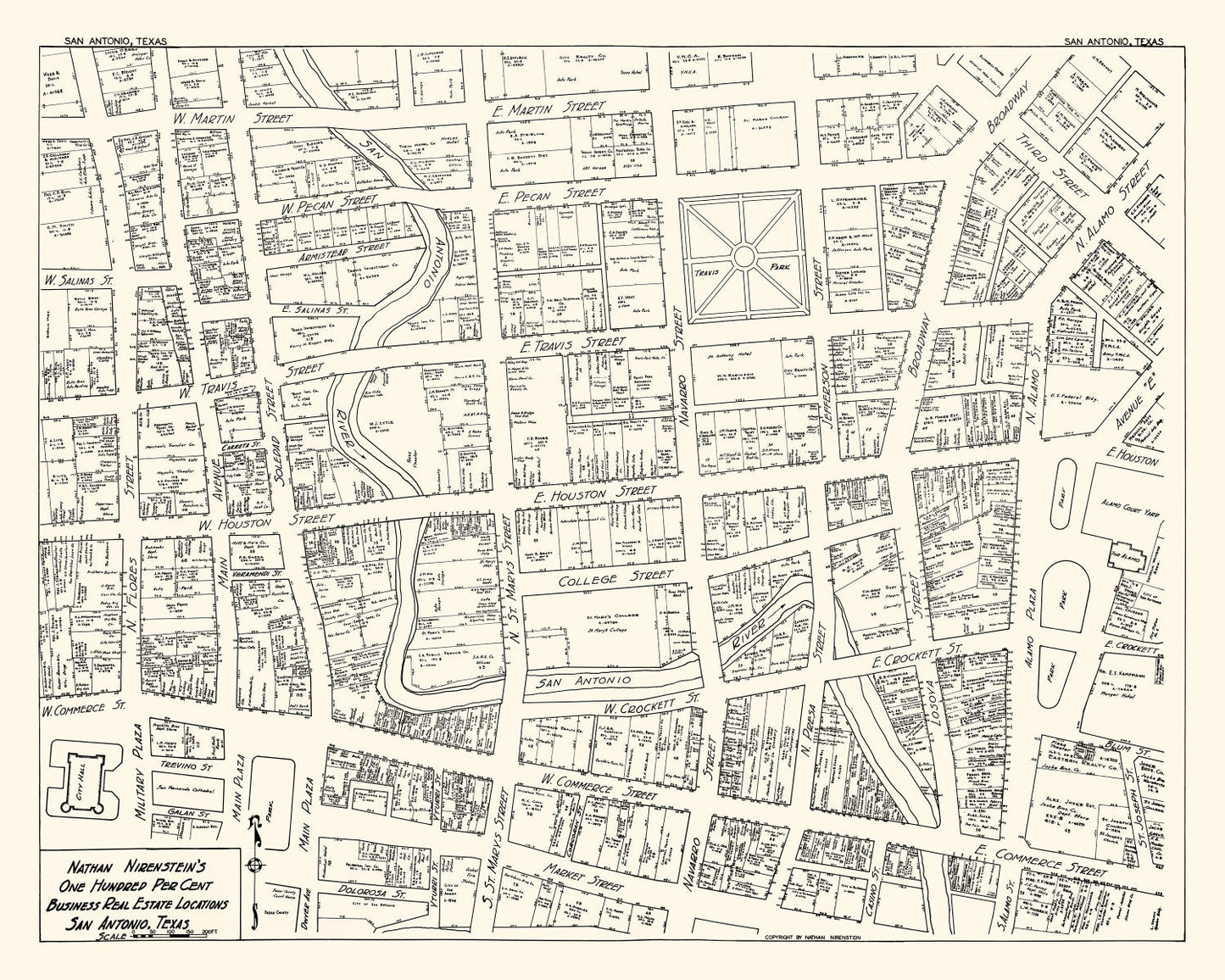 Vintage Map of San Antonio Business Section, Texas, 1929