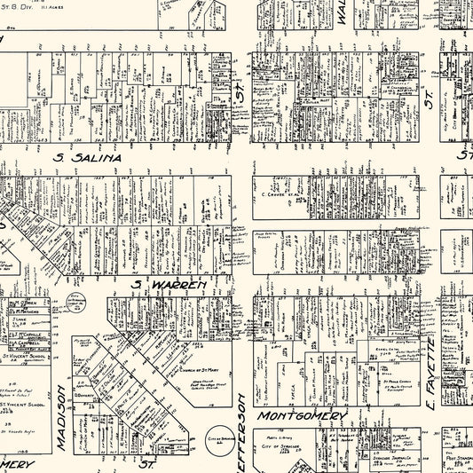 Vintage Map of Syracuse, New York Business Section, 1929