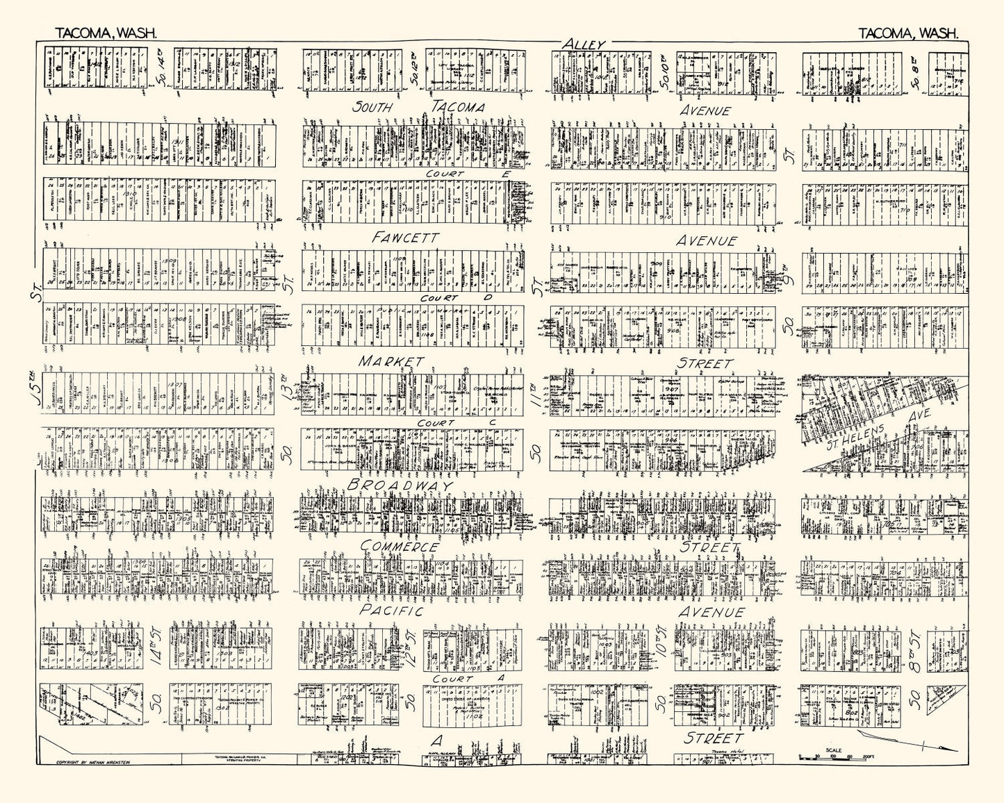 Vintage Map of Tacoma, Washington Business Section, 1929