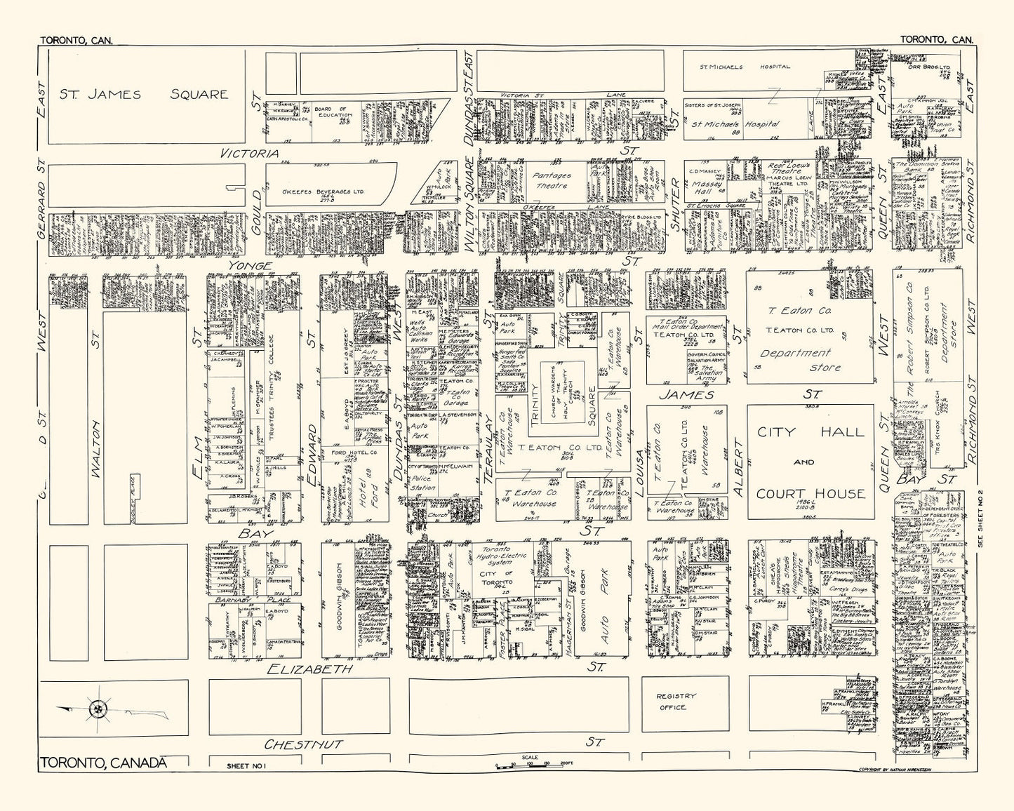 Vintage Map of Toronto, Canada, 1929