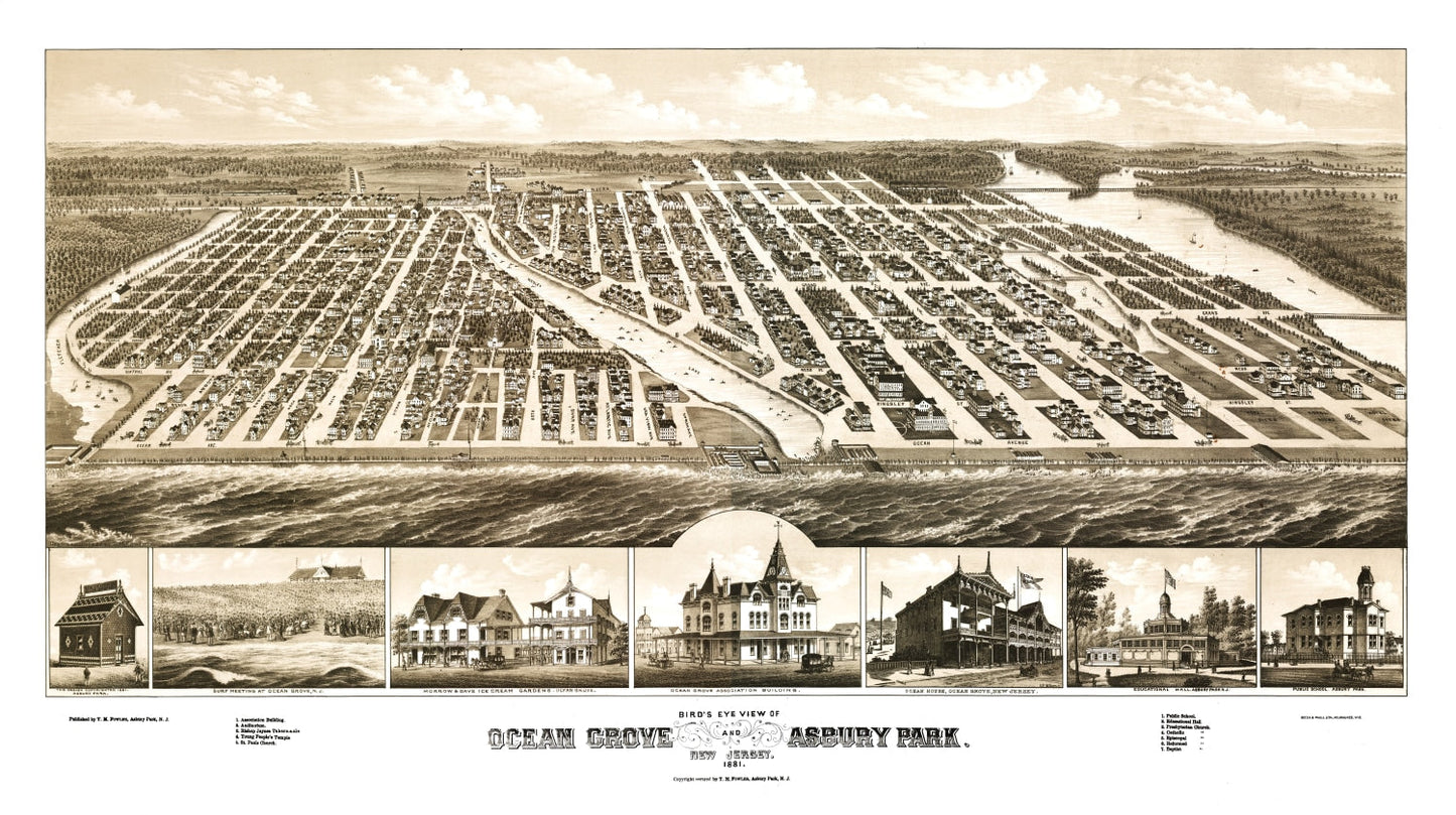 Vintage Map of Ocean Grove, New Jersey, 1881