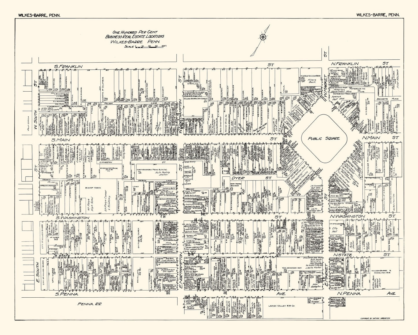 Vintage Map of Wilkes-Barre, Pennsylvania Business Section, 1929