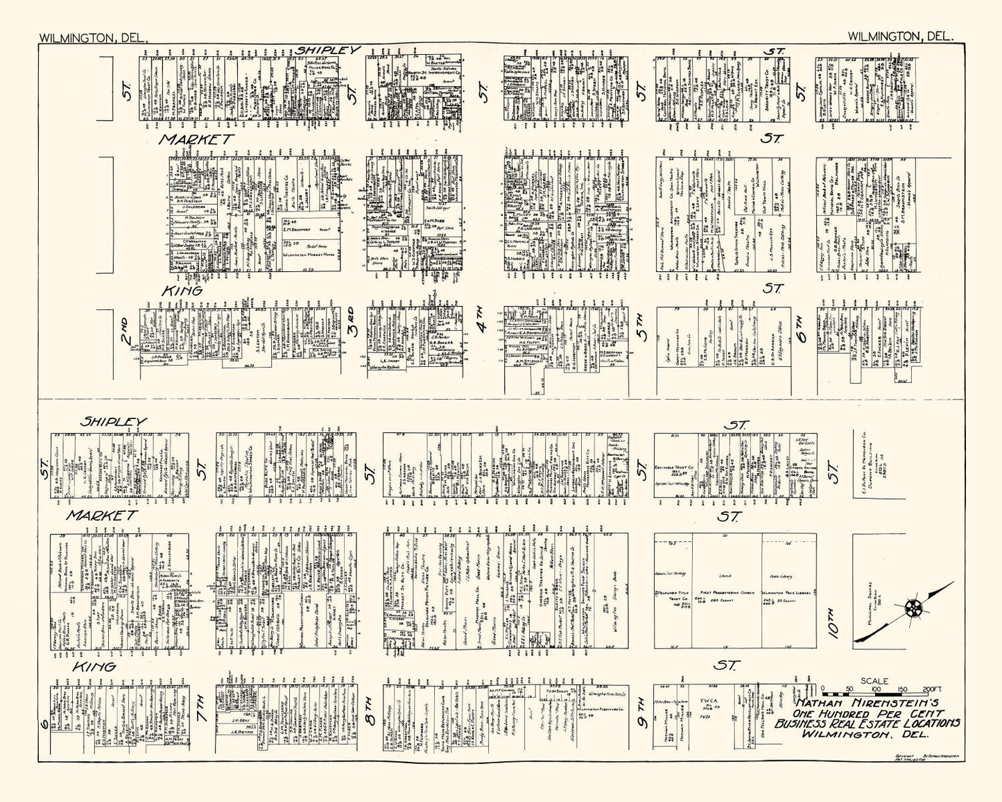 Vintage Map of Wilmington, Delaware Business Section, 1929
