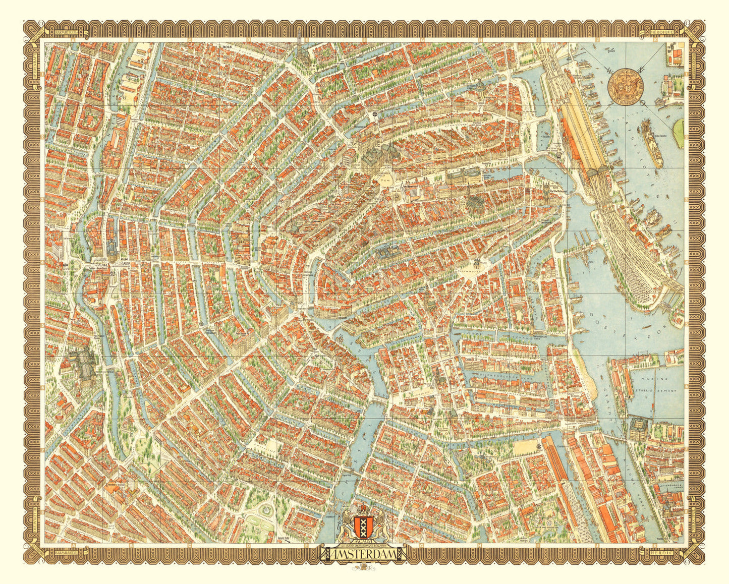 Vintage Map of Amsterdam, Netherlands, 1956