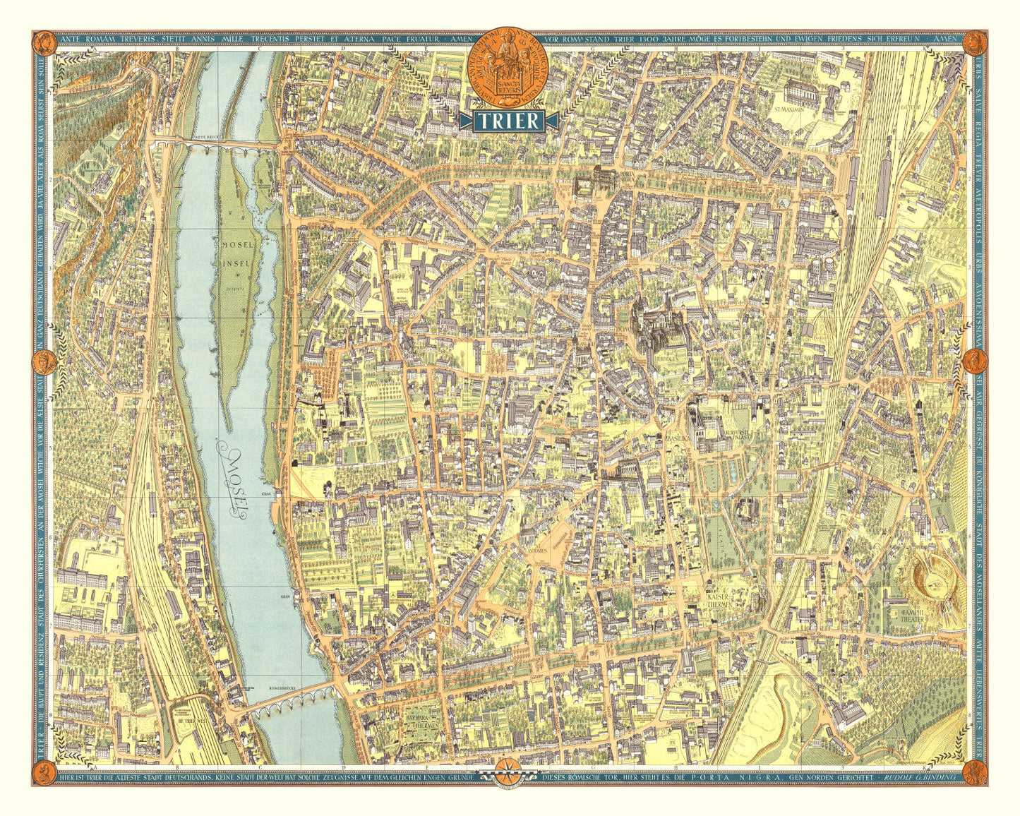 Vintage Map of Trier, Germany, 1953