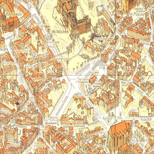 Vintage Map of Braunschweig, Germany 1954