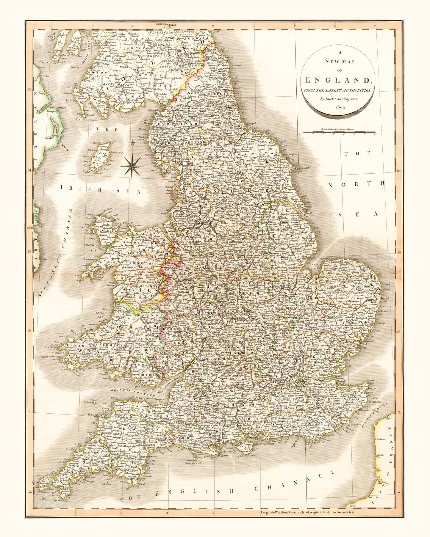 Vintage Map of England, 1809