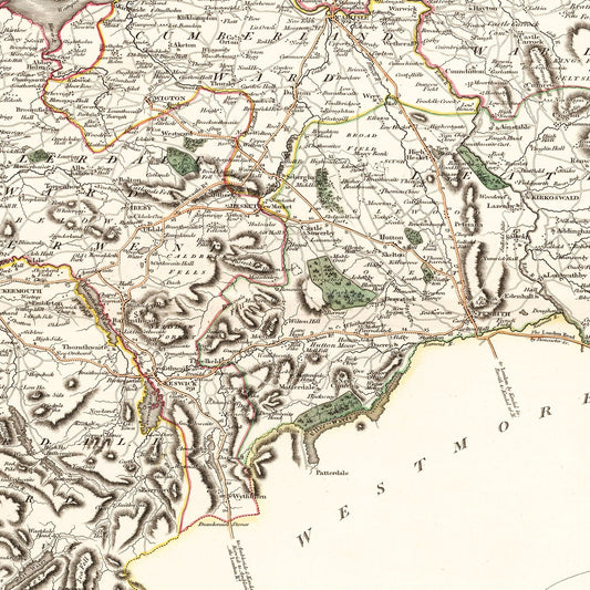 Vintage Map of Cumberland County, England, 1801