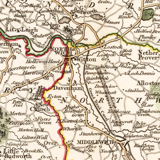 Vintage Map of Cheshire County, England, 1808