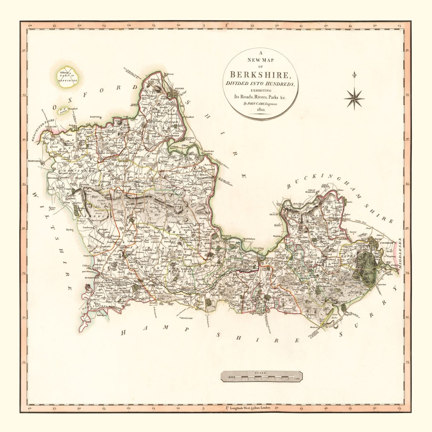 Vintage Map of Berkshire County, England, 1801
