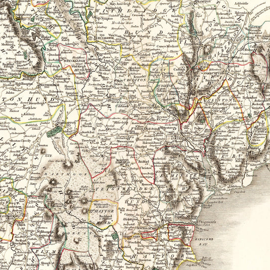 Vintage Map of Devonshire County, England, 1807