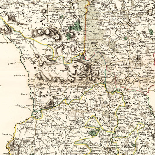 Vintage Map of Derbyshire, England, 1801