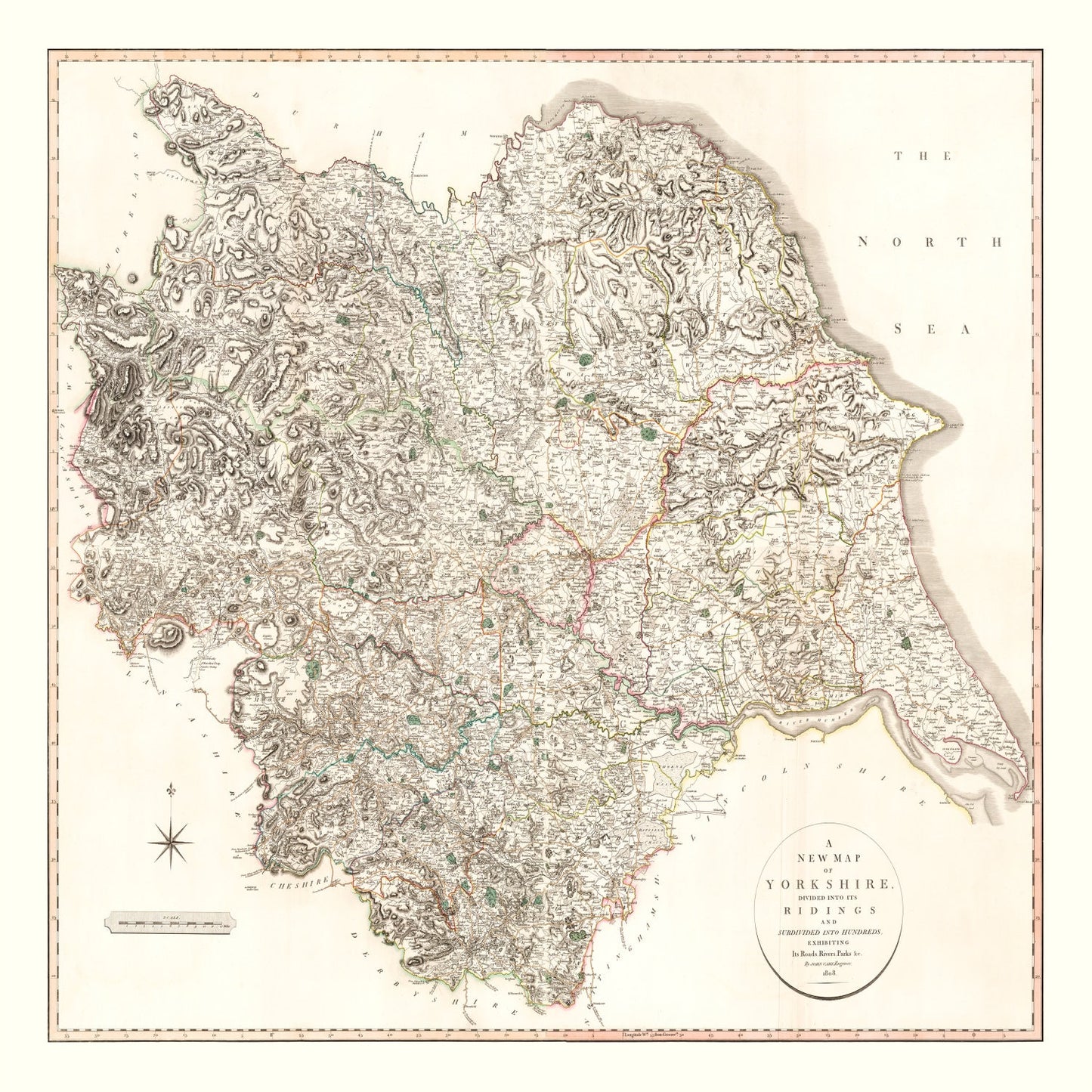Vintage Map of Yorkshire County, England, 1808