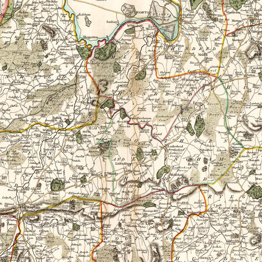 Vintage Map of Surrey, England, 1801