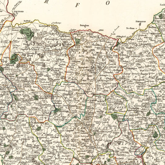 Vintage Map of Suffolk County, England, 1807