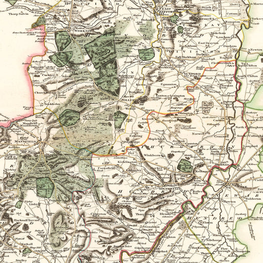 Vintage Map of Nottinghamshire, England, 1801