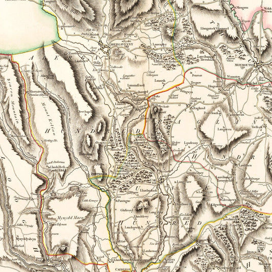 Vintage Map of Monmouthshire County, England, 1809