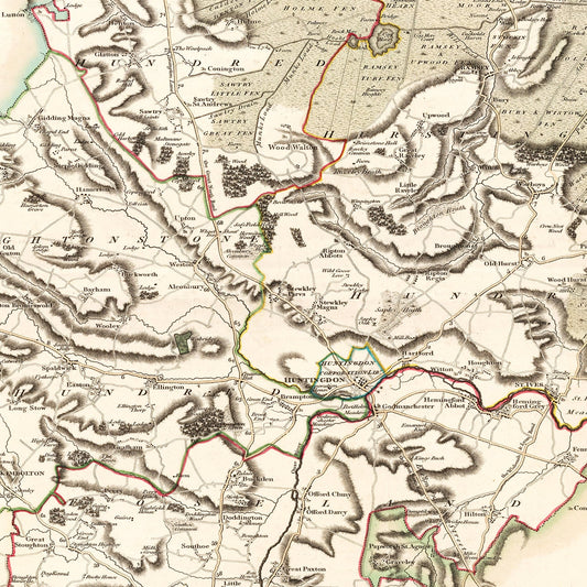Vintage Map of Huntingdonshire County, England, 1801