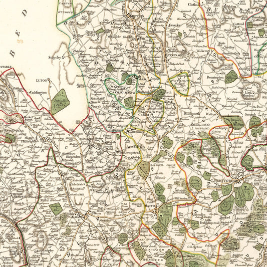 Vintage Map of Hertfordshire County, England, 1801