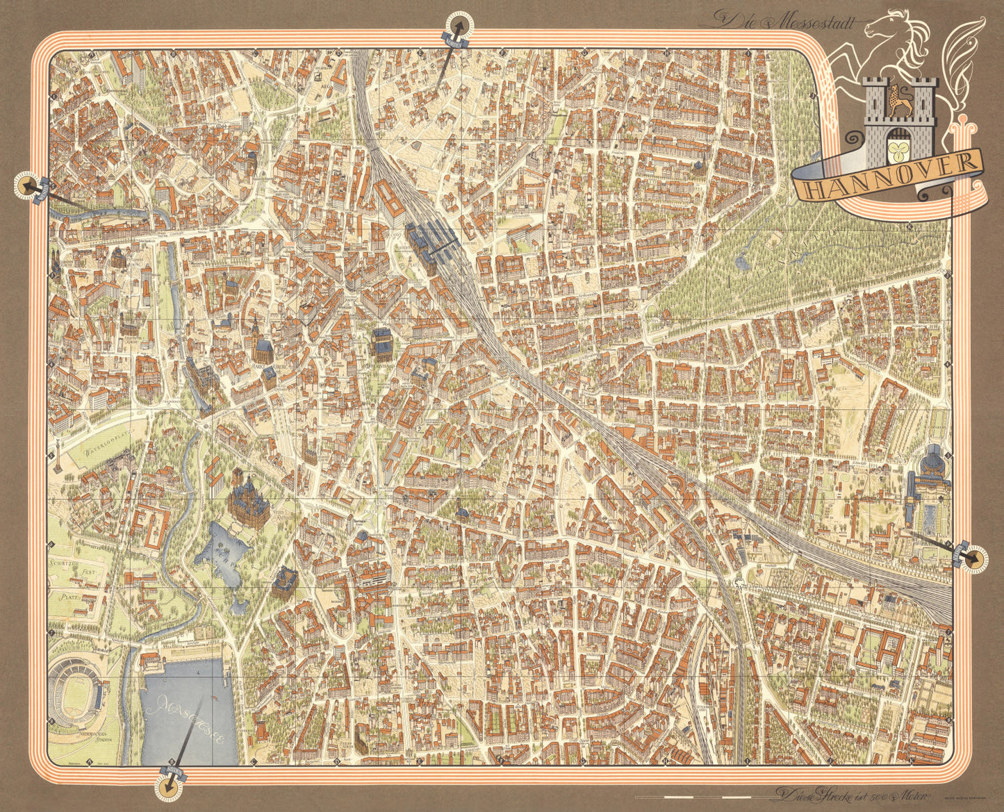 Vintage Map of Hanover, Germany, 1955
